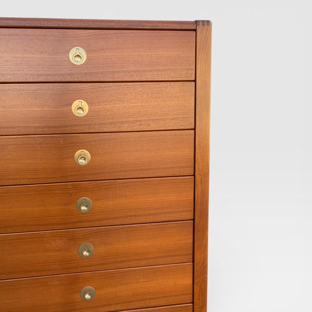D-Scan Captain Line Teak Seven-Drawer Tallboy Dresser, Mid-Century Modern, Mid-Century, Brass For Sale - Image 10 of 18