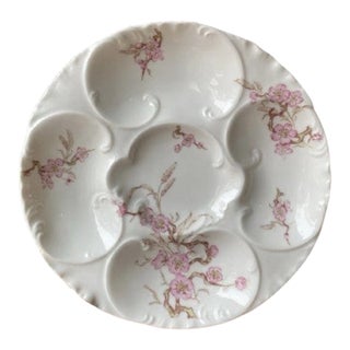 Vintage MCM French Haviland & Co. Limoges Pink Wildflower Scalloped Oyster Plate For Sale