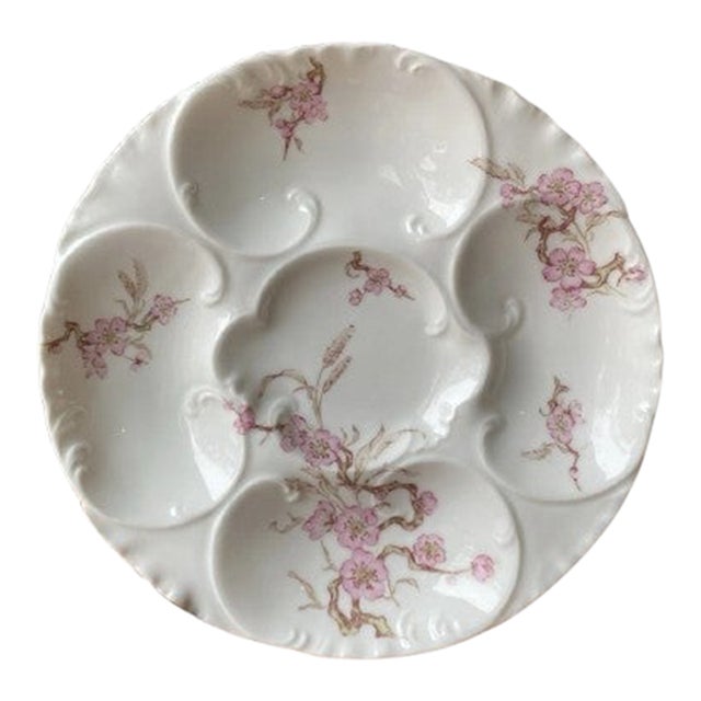 Vintage MCM French Haviland & Co. Limoges Pink Wildflower Scalloped Oyster Plate For Sale