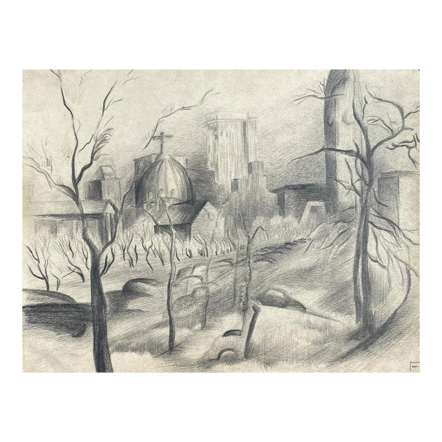 1940s Frank Wallace Philadelphia Center City Drawing For Sale