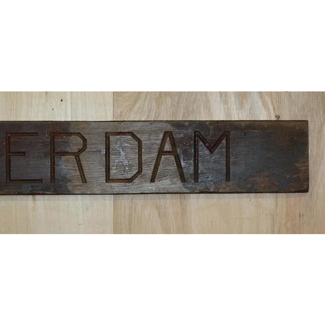 Large Antique Amsterdam Hand Carved Wood Sign in Original Paint For Sale - Image 3 of 13