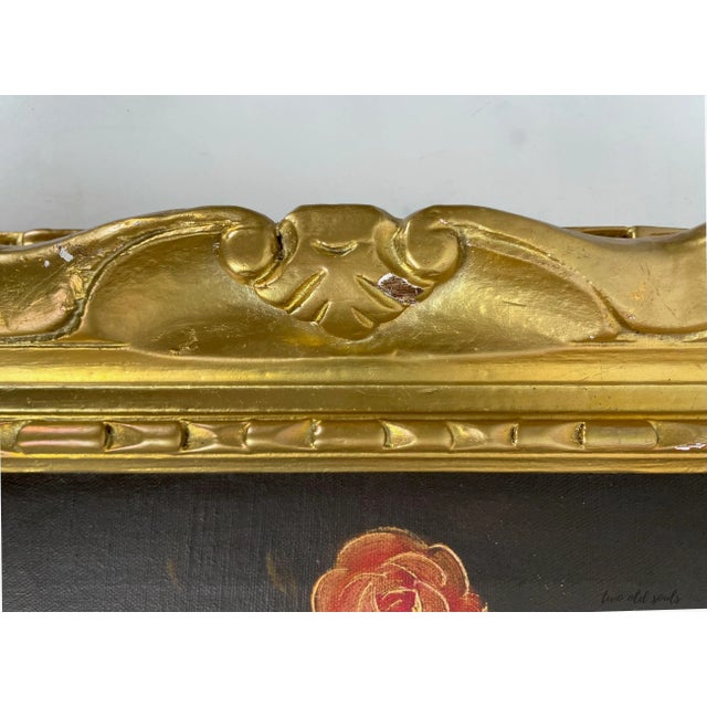 Vintage Floral Painting With Dark Background in Gold Frame For Sale - Image 10 of 12