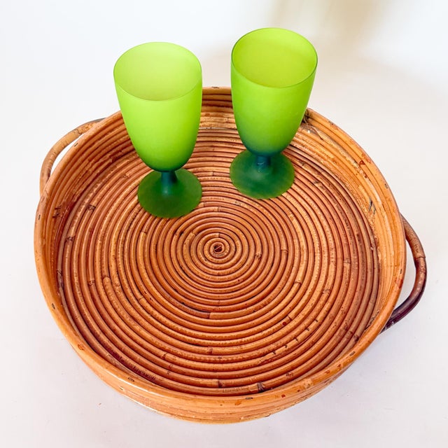 Brown 1970's Italian Style Pencil Reed Tray For Sale - Image 8 of 11