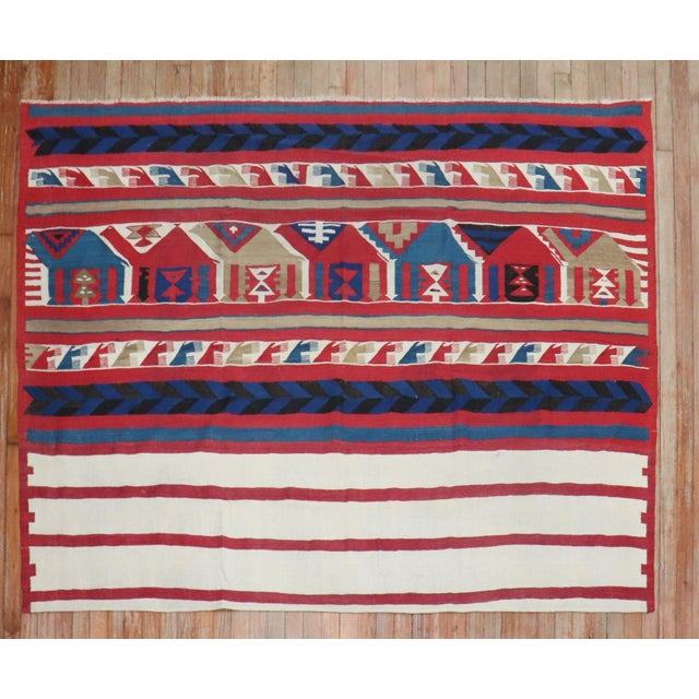 Persian Antique Zabihi Collection Square Persian Tribal Kilim - 5'2" x 6'11" For Sale - Image 3 of 9