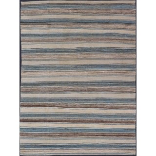 Flat-Weave Kilim Rug by Keivan Woven Arts, Brown and Blue 8'0 X 11'6 For Sale