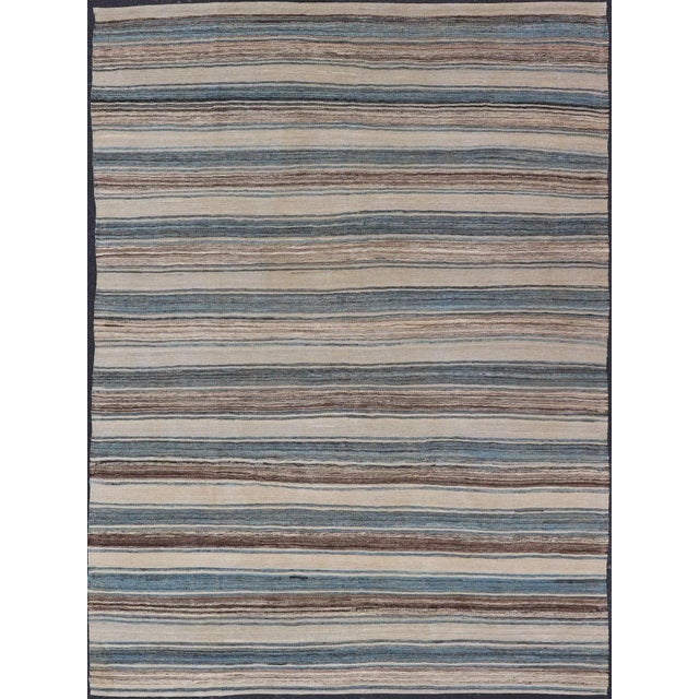 Flat-Weave Kilim Rug by Keivan Woven Arts, Brown and Blue 8'0 X 11'6 For Sale
