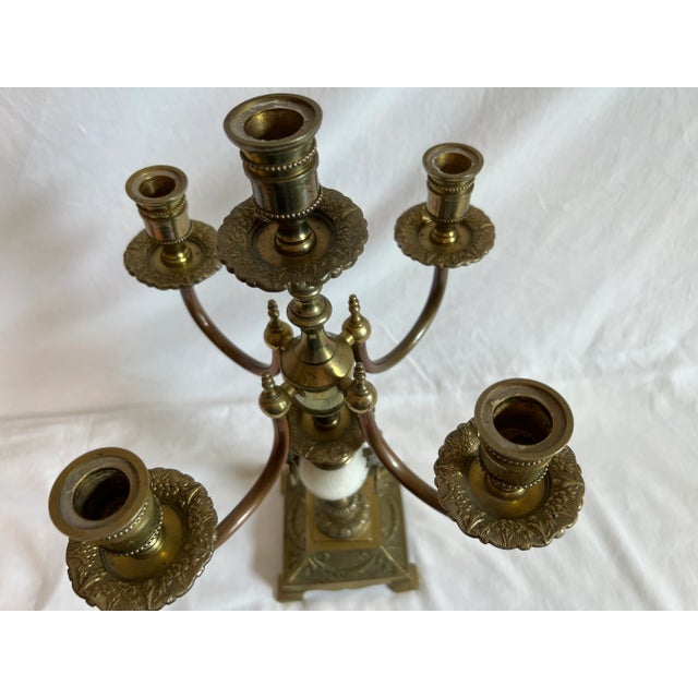 Mid-Century Modern Pair of Mid 20th Century Brass, Copper & Onyx Candelabras For Sale - Image 3 of 10