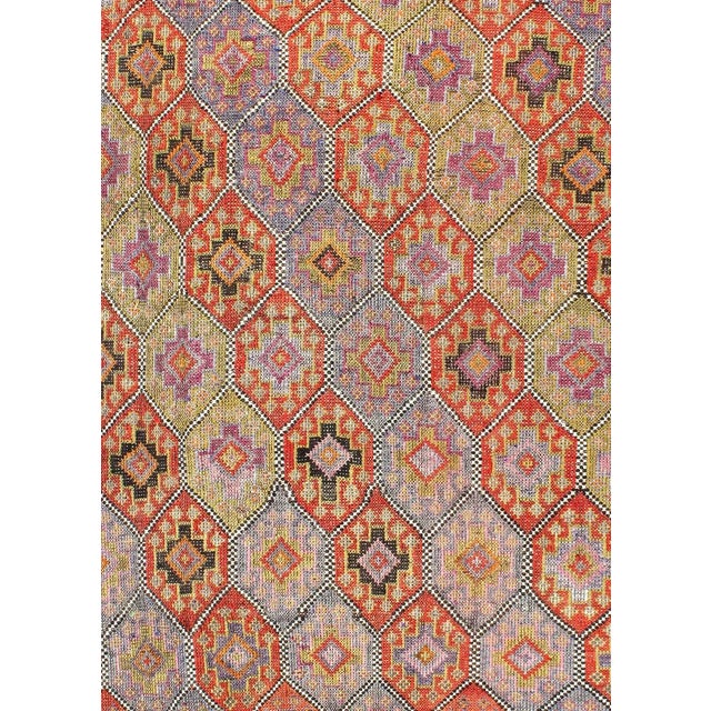Tribal Colorful Vintage Turkish Flat-Weave Tribal Modern Kilim With Embroideries For Sale - Image 3 of 12