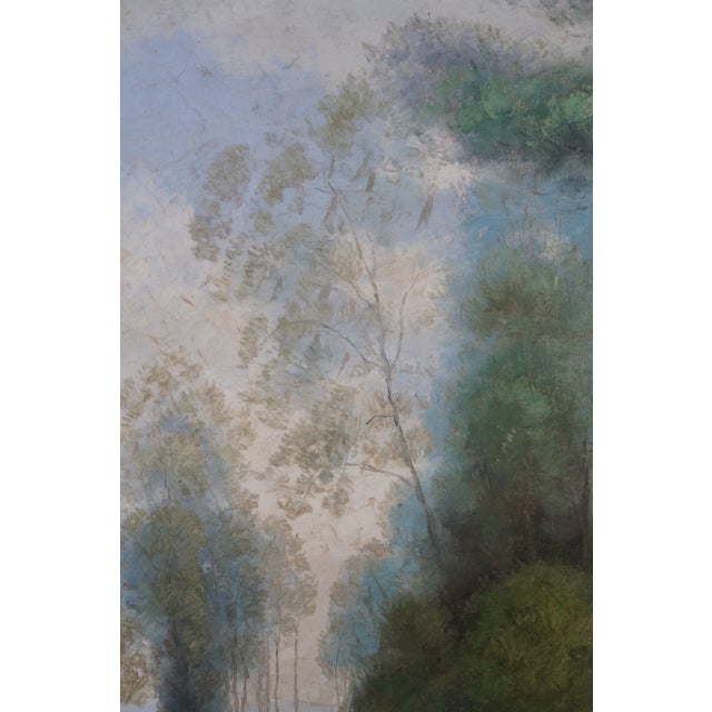 Blue L. Stephano Impressionist Cattle Along Forest Path Landscape Oil Painting 51" For Sale - Image 8 of 12