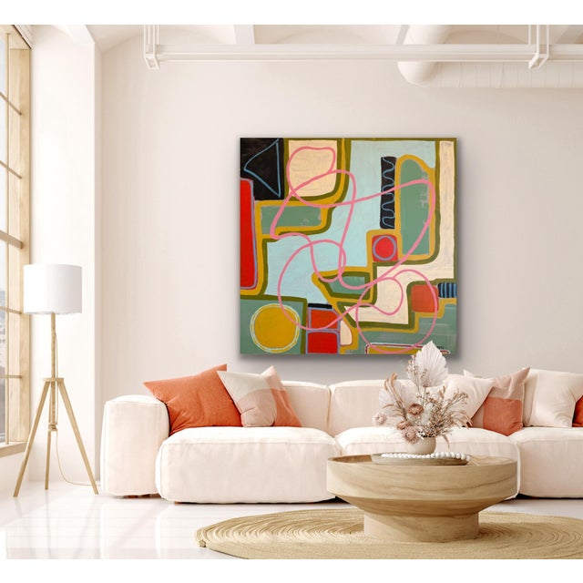 Abstract Large Contemporary Abstract Acrylic Painting – Pink Linear & Geometric Expressions For Sale - Image 3 of 11