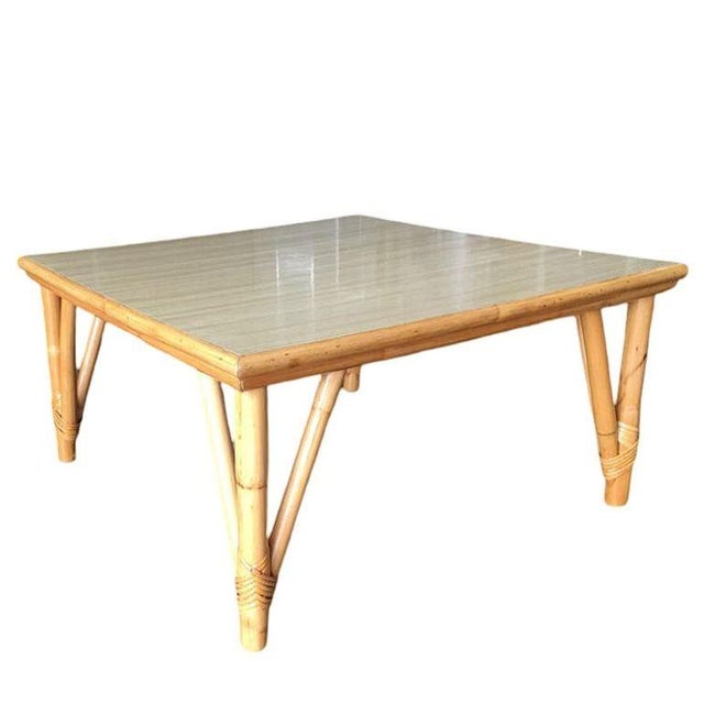 Mid-Century Modern 1950s Restored Mid-Century Large Square Rattan Coffee Table With Formica Top For Sale - Image 3 of 5
