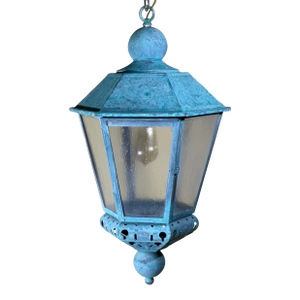 Vintage Solid Copper Verdigris Outdoor Lantern - Seedy Acrylic Panels