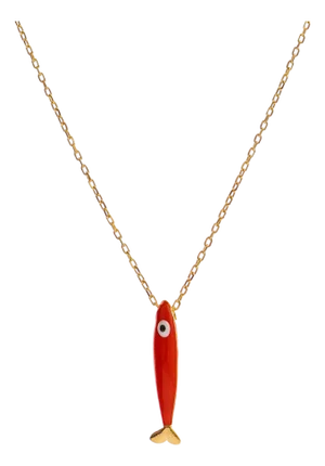 Spirit Fish Orange Enamel Gold Necklace