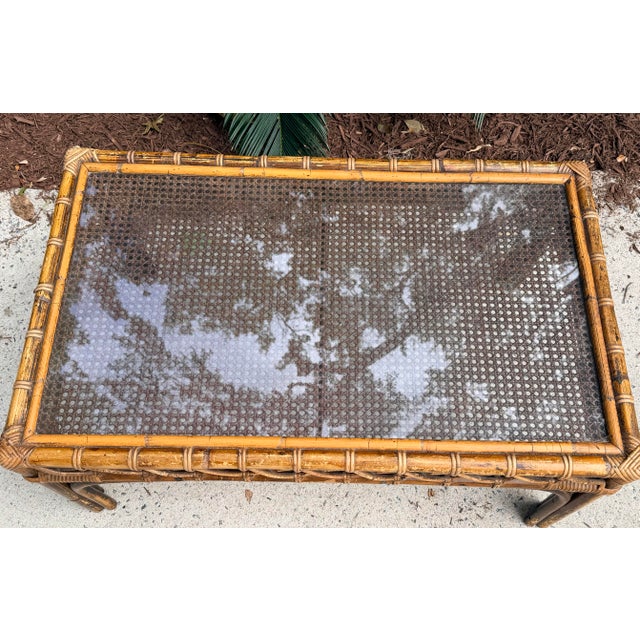 Vivai del Sud Rattan Cane Bamboo Coffee Table 1960s Tortoise Style For Sale - Image 4 of 16