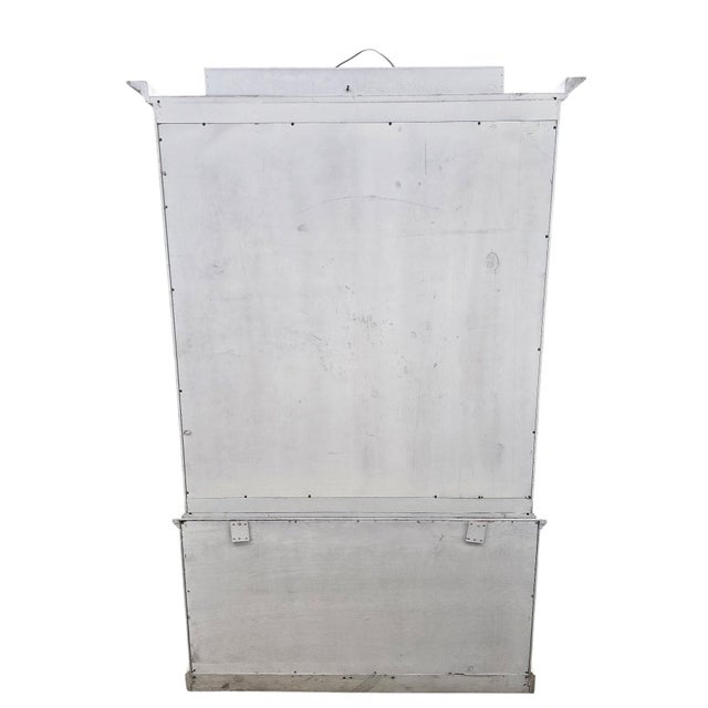 Vintage Gothic Revival White Display Cabinet with Arched Glass Doors & Fluted Columns A striking vintage Gothic Revival...