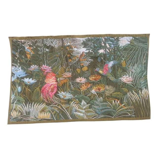 Vintage French Tropical Forest Jacquard Tapestry, 1950s For Sale