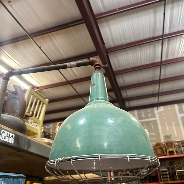 Vintage Large Green Industrial Overhead Light For Sale - Image 4 of 7