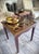 Burgundy Late 20th Century Peruvian Reverse-Painted Glass Top Gilt Border Wood Side Tables Pair For Sale - Image 8 of 15