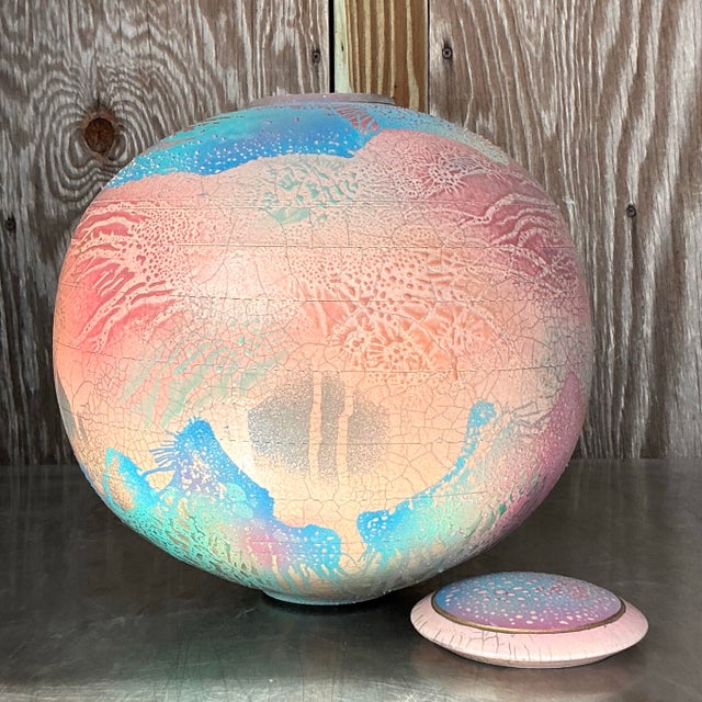 Vintage Boho Original Studio Pottery Lidded Urn For Sale - Image 4 of 6