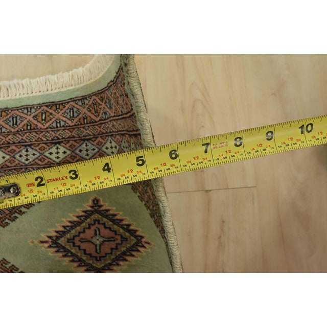 Textile Bokhara Jaldar Rug 2’6” X 3’10” Green Wool Tribal Hand-Knotted Carpet For Sale - Image 7 of 9