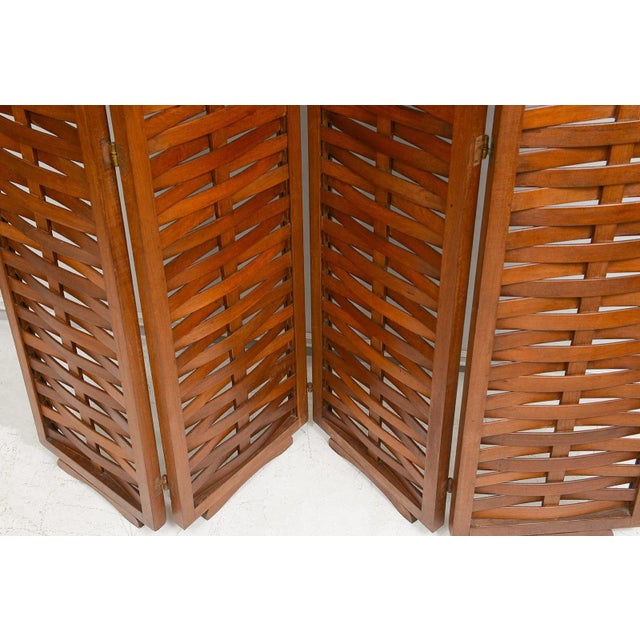 Wood Vintage Interwoven Mahogany Four Panel Screen For Sale - Image 7 of 10
