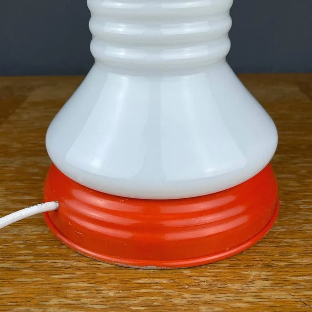 Metal Vintage White Opaline Glass Table Lamp, Italy, 1970s For Sale - Image 7 of 11