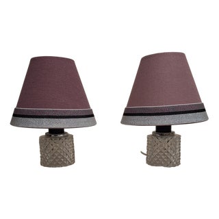 Vintage Table Lamps with Crystal Glass Base and Handmade Fabric Shade from Lamplove, 1970s, Set of 2 For Sale