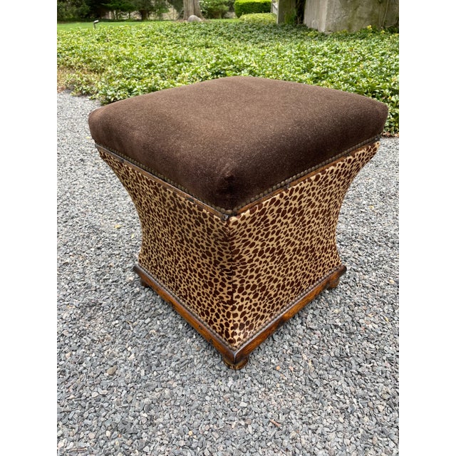 Wood Exotic Pair of Animal Print Upholstered Ottomans For Sale - Image 7 of 13