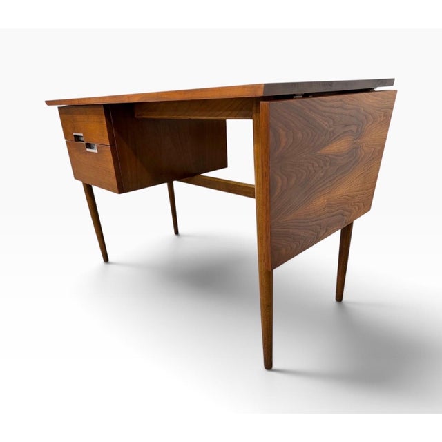 Mid-Century Modern Mid-Century Modern American of Martinsville Accord Walnut Drop-Leaf Desk For Sale - Image 3 of 12