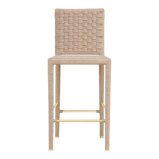 Matthew Izzo Home Burbank Basket Weave Rope Bar Stool With Brass Accents For Sale