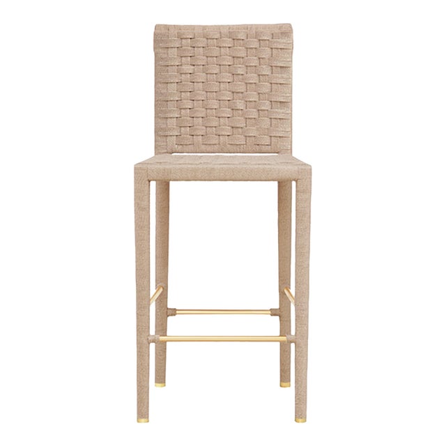 Matthew Izzo Home Burbank Basket Weave Rope Bar Stool With Brass Accents For Sale