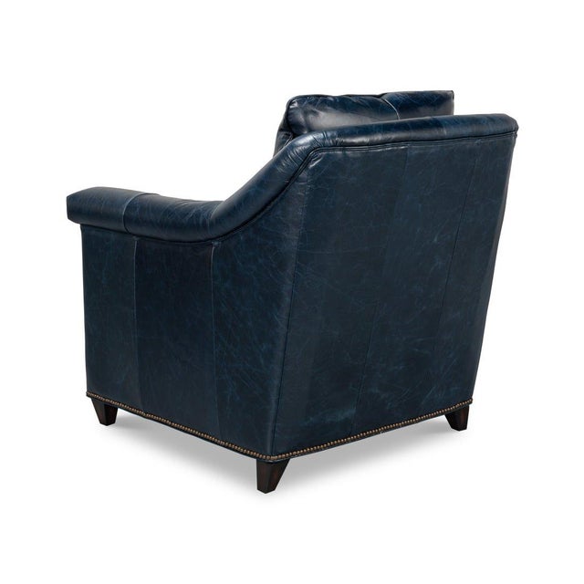 Pair of Classic Blue Leather Chairs For Sale In New York - Image 6 of 13