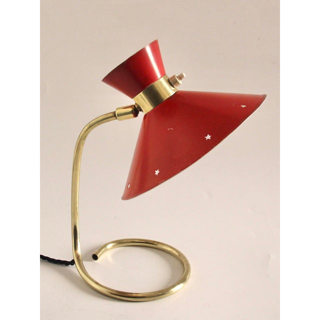 Gold Mid-Century French Red Diabolo Table Lamp, 1950s For Sale - Image 8 of 13