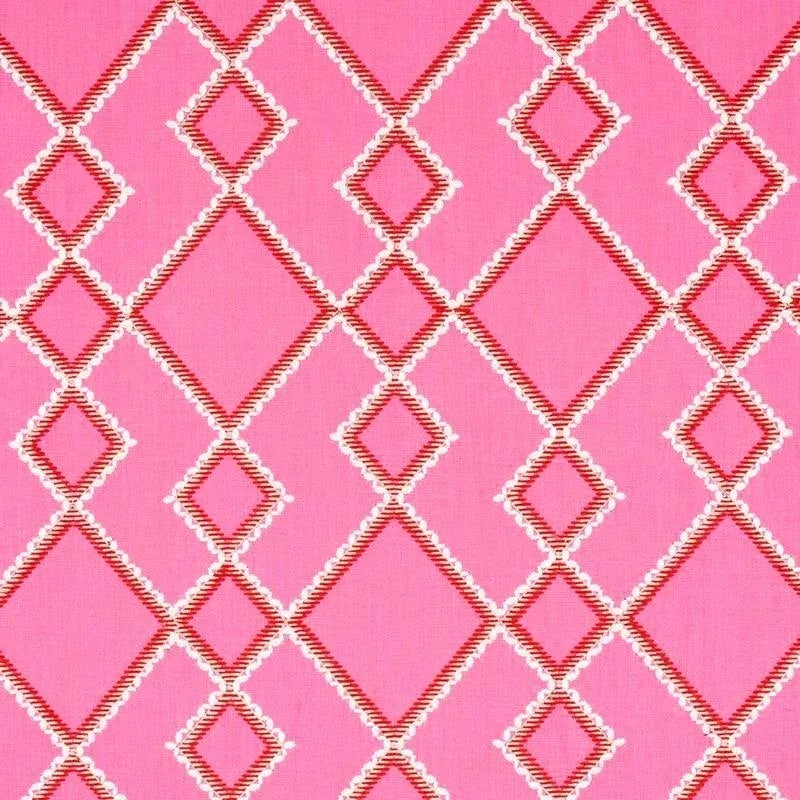 Schumacher Branson Embroidery Fabric in Pink | Chairish