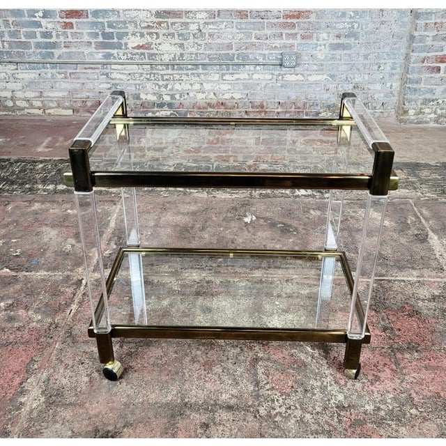 Vintage Mid Century Brass & Lucite Bar Cart For Sale - Image 11 of 12