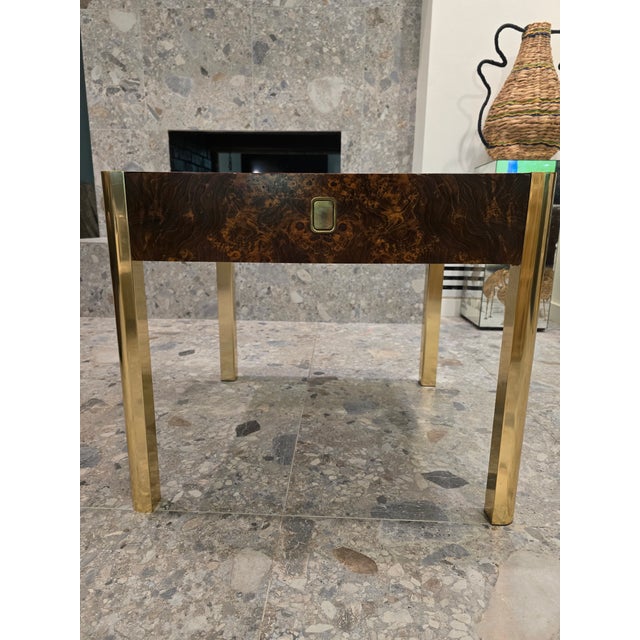 ▪️Beautiful Burl and Golden Brass Side Table by Century Furniture ▪️Features dark rich real burl walnut wood finish...