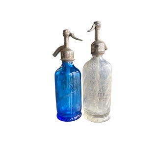 Small Blue Glass Seltzers Soda Syphons Bottles, 1890s, Set of 2 For Sale