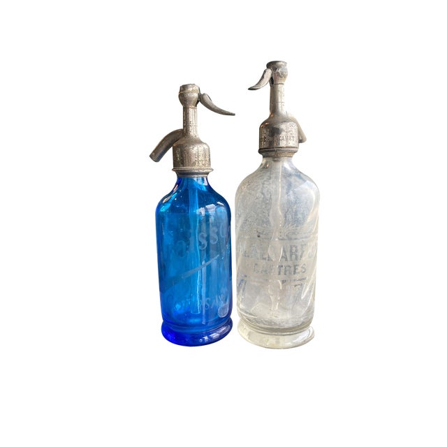 Small Blue Glass Seltzers Soda Syphons Bottles, 1890s, Set of 2 For Sale