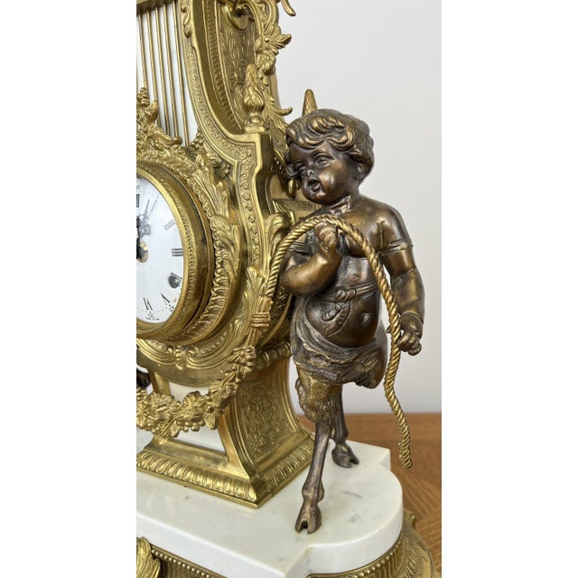 Louis XV Brass Marble Garniture Set with Candelabras, Set of 3 For Sale - Image 10 of 18