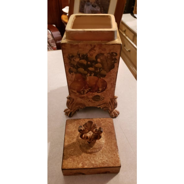 Ceramic Vintage Hosley Tm Hand Painted Potteries Canister With Claw Feet and Lid For Sale - Image 7 of 9