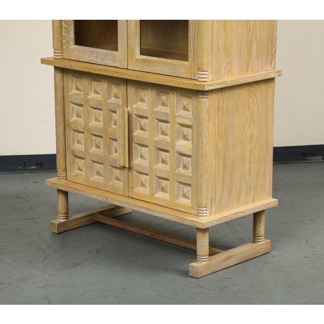 2020s Art Deco Style Natural Oak Cabinet With Coffered Panels and Glass Doors For Sale - Image 5 of 17