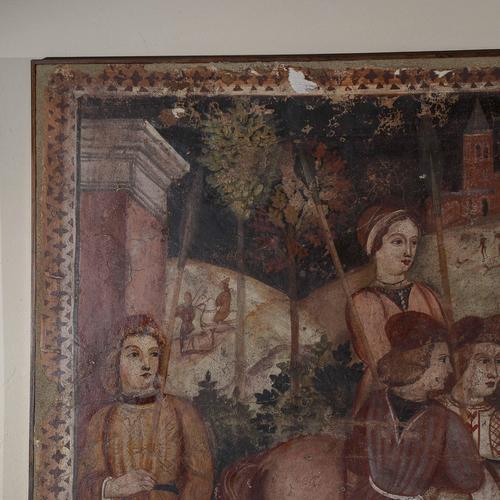 This impressive canvas mural, created using the "false fresco" technique, is a refined reference to medieval and...