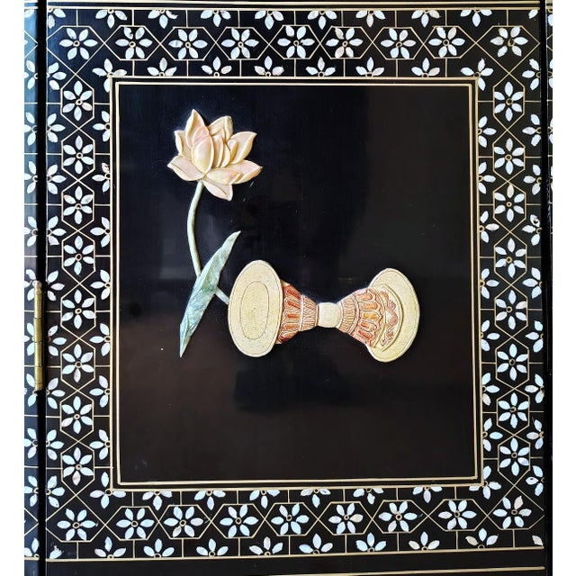 Black Mid 20th Century Chinese Export Six Panel Carved Soapstone Coromandel Screen For Sale - Image 8 of 18