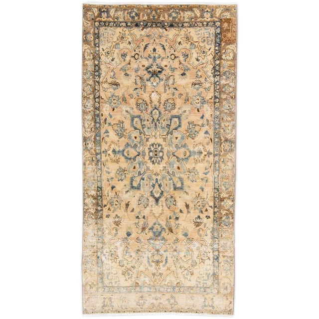 Vintage Distressed Handmade Medallion Beige Wool Runner For Sale - Image 9 of 9