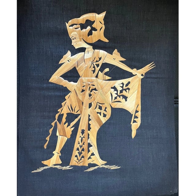 Vintage Indonesian Wheat Straw Art Panels - Mid Century Balinese Folk Art 15" - Set of 10 For Sale - Image 4 of 11