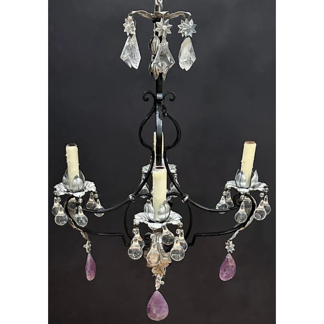 Maison Baguès Rock Crystal, Iron and Silver Gilt Chandelier For Sale - Image 4 of 6