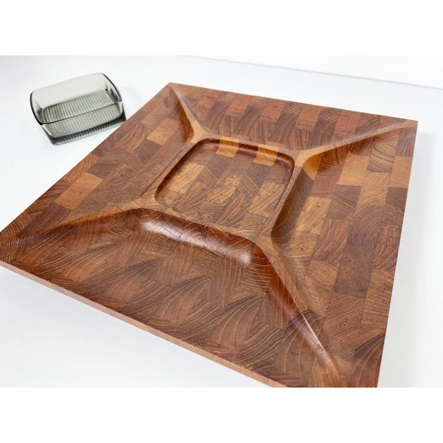 Wood Vintage Divided Teak Serving Tray With Glass Dish by Digsmed For Sale - Image 7 of 11