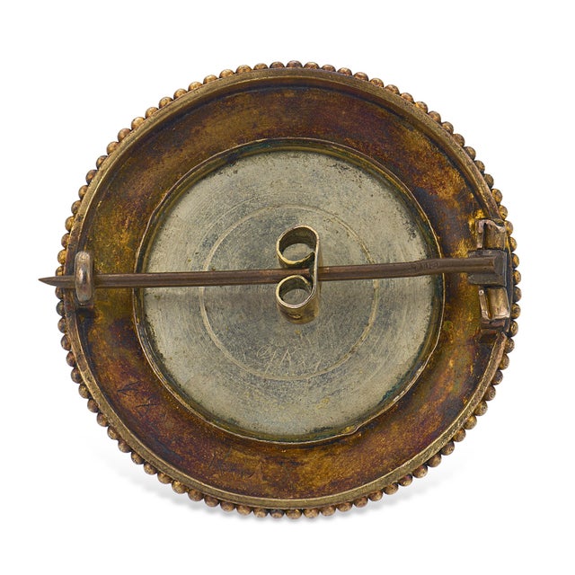 Late 19th Century Victorian Enamel Micromosaic 22k Yellow Gold Lyre Brooch For Sale In Los Angeles - Image 6 of 6