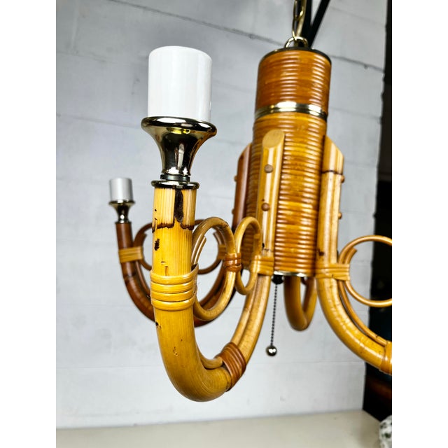Vintage Bamboo Rattan Chandelier For Sale In Tampa - Image 6 of 11
