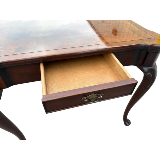 Wood Hekman Burl Wood Gridded Game Table With Cup Holders For Sale - Image 7 of 11